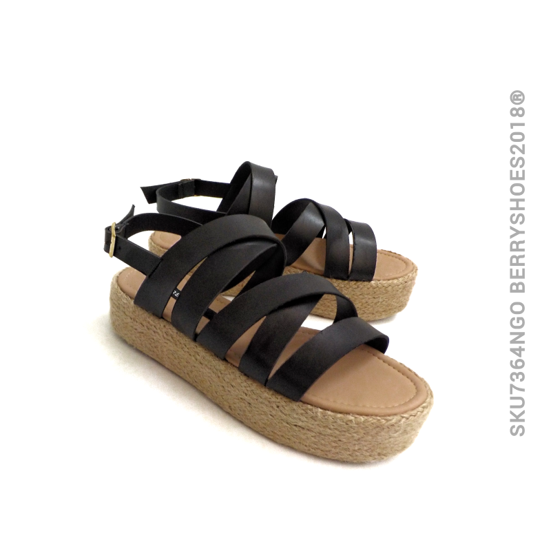 Sandalia tiras cruzada yute - Berry shoes México - Plataforma - 7364NGO