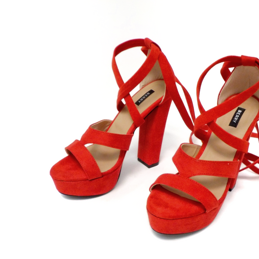 Media plataforma lazo cruzado - Berry shoes México - Sandalia Alta - 7443ROJ
